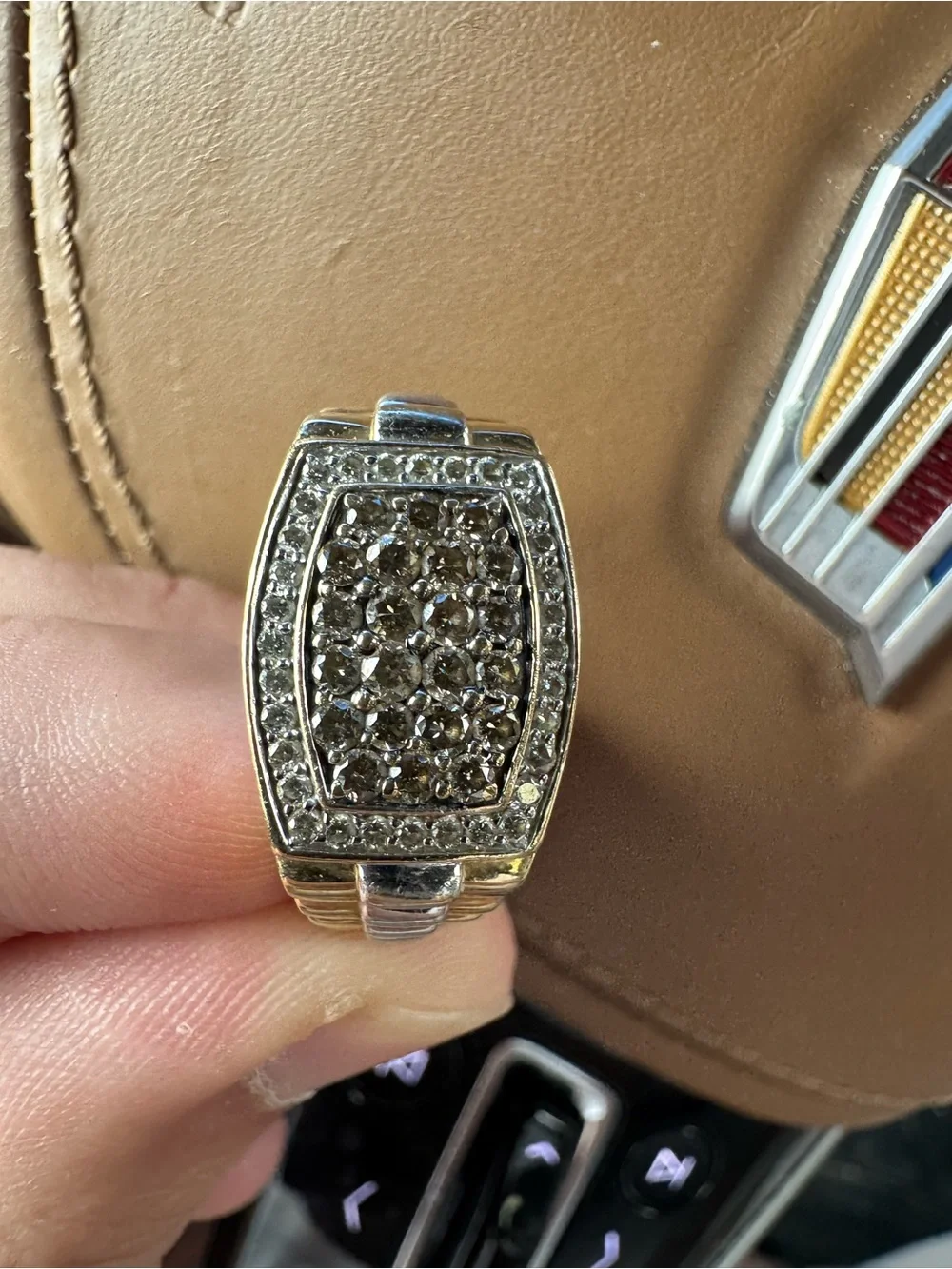 Zales Men's 1 CTW Natural Diamond Ring 1OK Yellow Gold Brown White Sz 11.75